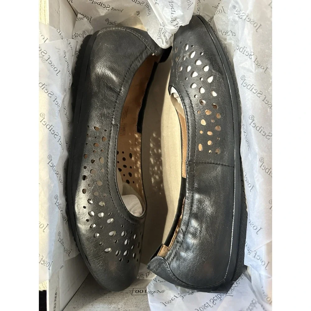 Josef Seibel Women's Pippa 29 Black Nesty Oil Burnish Leather Ballet Flat Sz 38